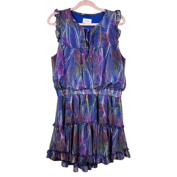 Adrienne Ruffled Tiered Sleeveless Mini Dress in Purple and Blue Large‎ - Picture 1 of 11
